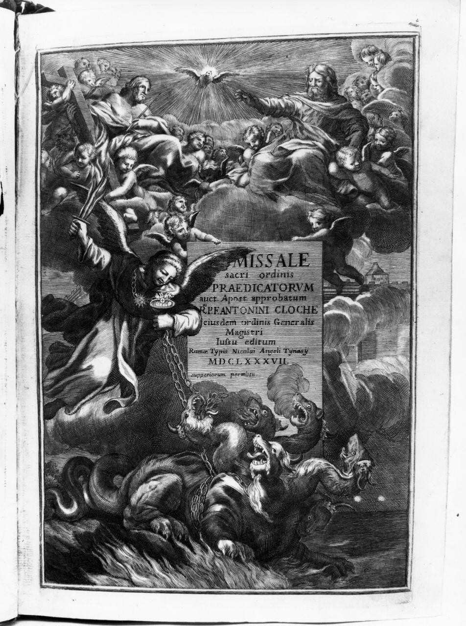 San Tommaso d'Aquino incatena un mostra infernale (stampa) - ambito romano (ultimo quarto sec. XVII)