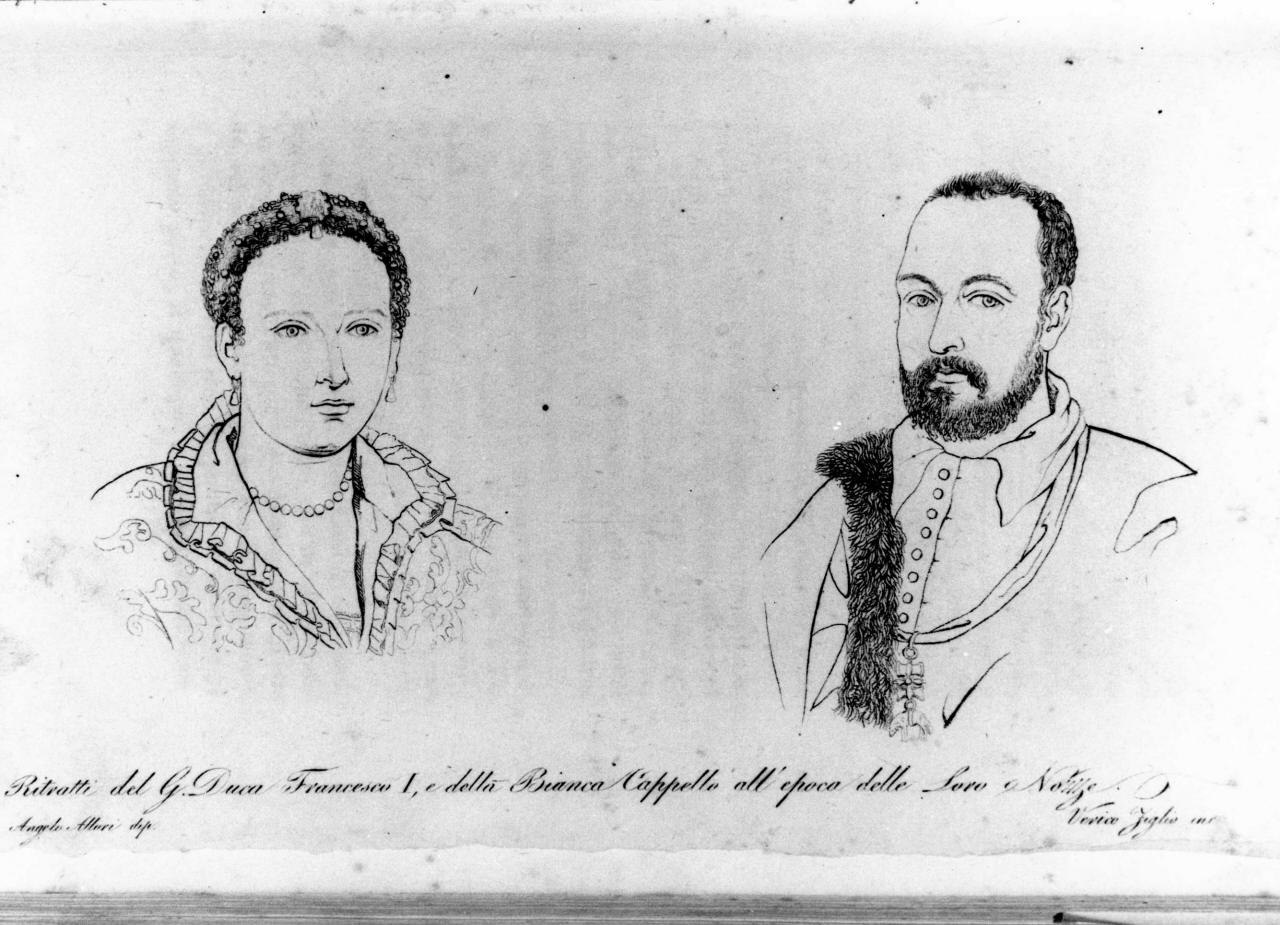 ritratti di Francesco I de' Medici e di Bianca Cappello (stampa) di Allori Agnolo detto Bronzino, Verico (sec. XIX)
