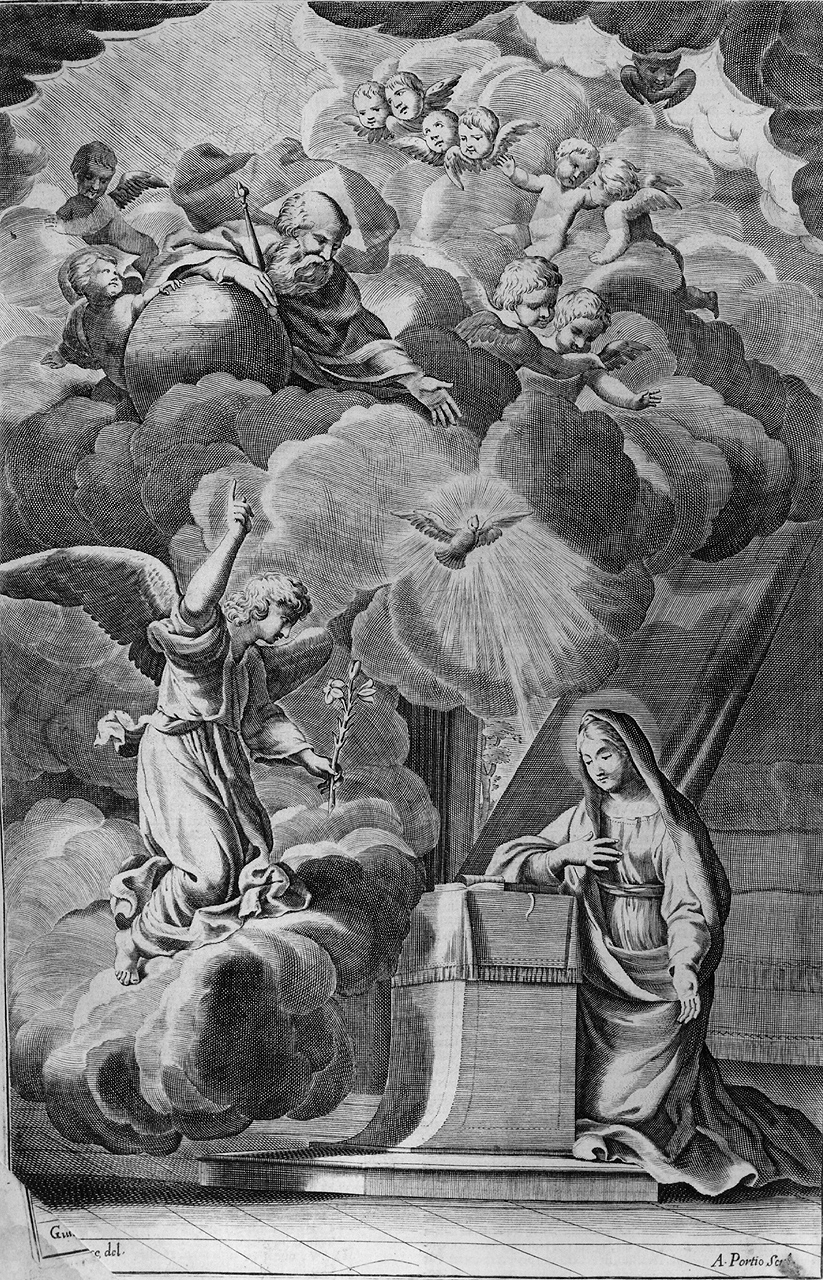 Annunciazione (stampa) di Porzio Aniello, Courtois Guillaume detto Borgognone (seconda metà sec. XVII)