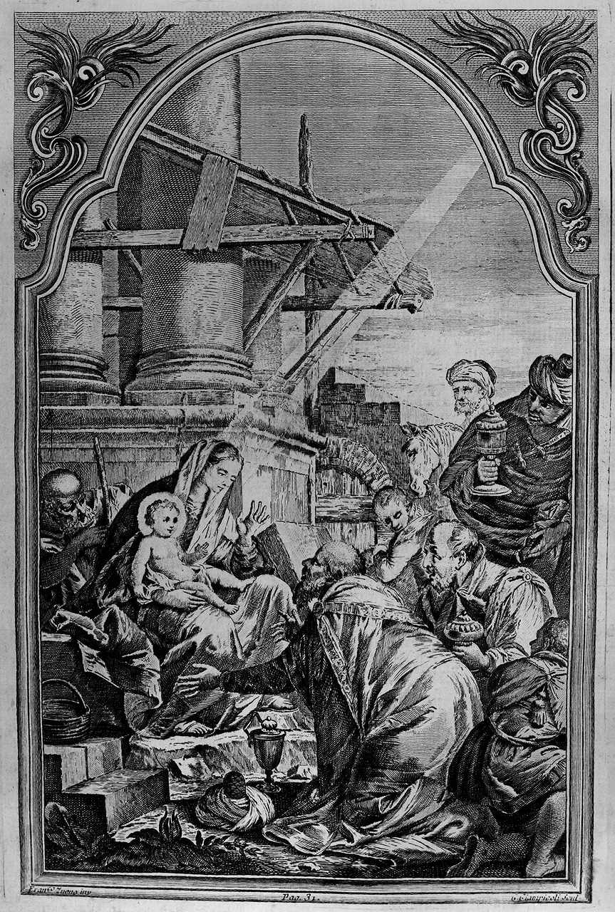 adorazione dei Re Magi (stampa) di Giampiccoli Giuliano, Zugno Francesco (secondo quarto sec. XVIII)