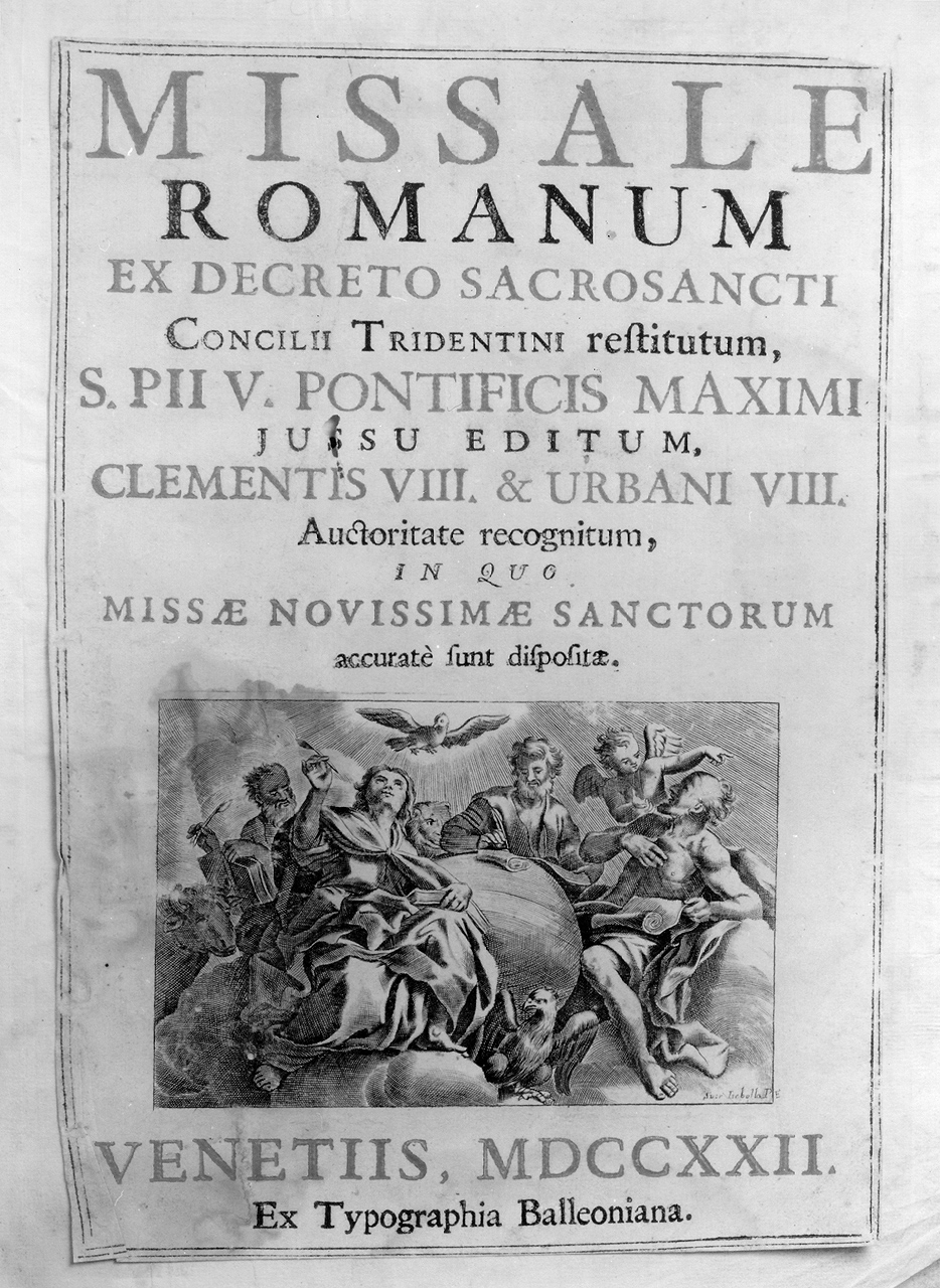quattro evangelisti ispirati dai loro simboli; colomba dello Spirito Santo (stampa smarginata) di Piccini Elisabetto detta Suor Isabella (sec. XVIII)