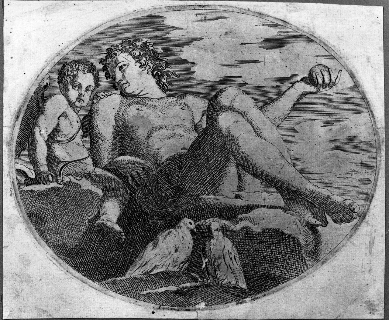 Venere e Cupido (stampa) di Carracci Annibale, Dauphin Oliviero (sec. XVII)