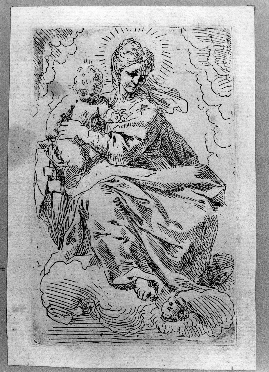 Madonna con Bambino in gloria (stampa) di Cantarini Simone (secondo quarto sec. XVII)