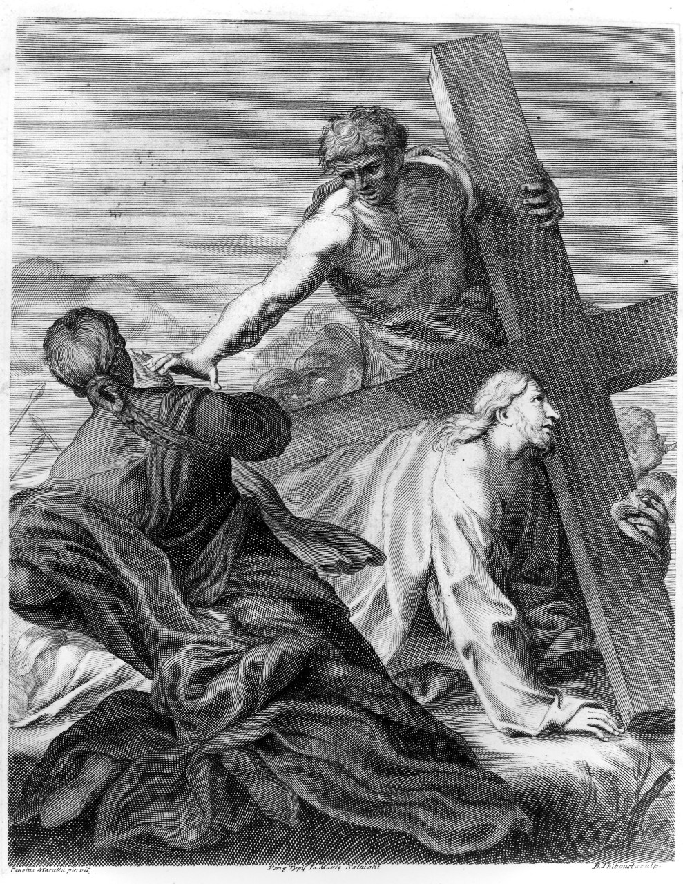 Cristo cade sotto la croce (stampa) di Maratta Carlo, Thiboust Benoit (seconda metà sec. XVII)