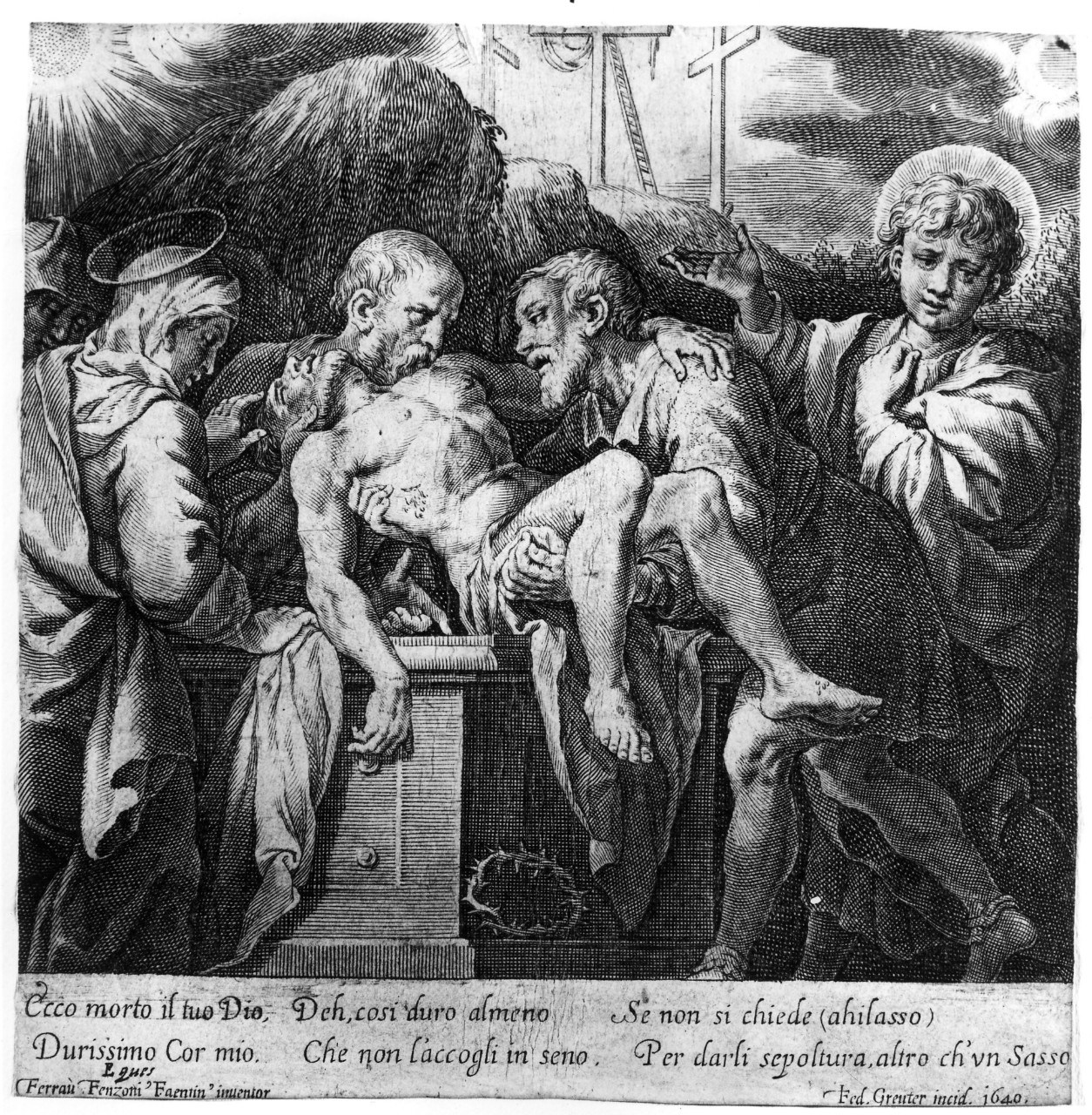deposizione di Cristo nel sepolcro (stampa) di Fenzoni Ferraù, Greuter Johann Friedrich (prima metà sec. XVII)