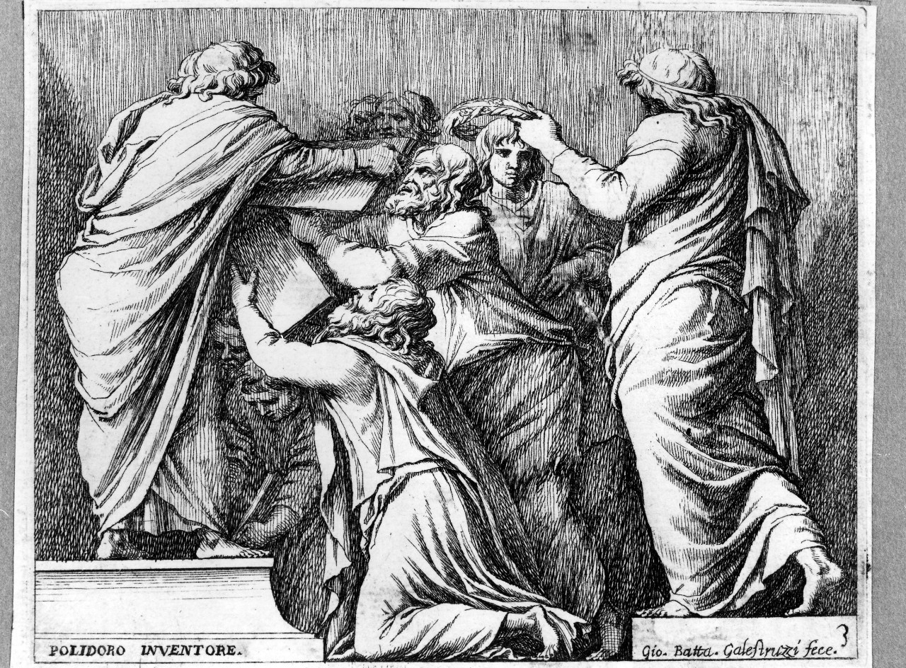 Numa Pompilio dà le leggi ai romani (stampa, serie) di Polidoro da Caravaggio, Galestruzzi Giovanni Battista (seconda metà sec. XVII)