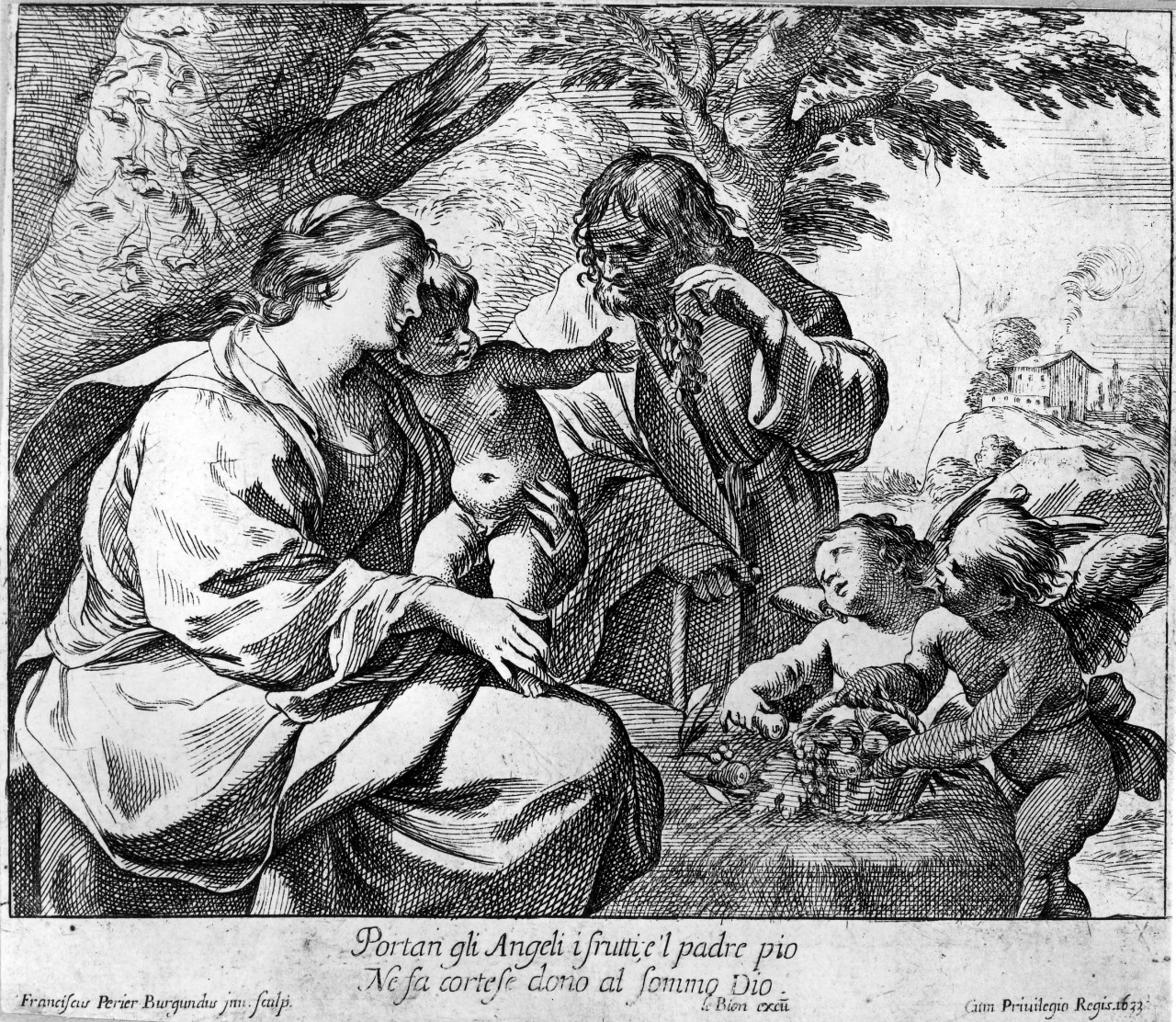 Sacra Famiglia con angeli (stampa) di Cortese Giacomo detto Borgognone - ambito italiano (sec. XVII)