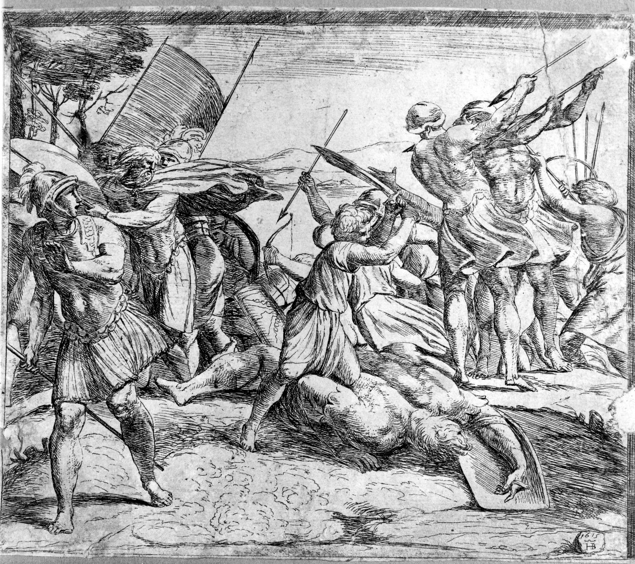 David decapita Golia (stampa, serie) di Sanzio Raffaello detto Raffaello, Borgianni Giuseppe (primo quarto sec. XVII)