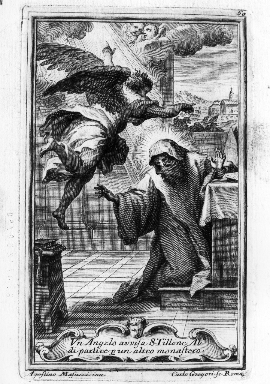 San Tallone sollecitato da un angelo a cambiare (stampa, serie) di Gregori Carlo, Masucci Agostino (prima metà sec. XVIII)