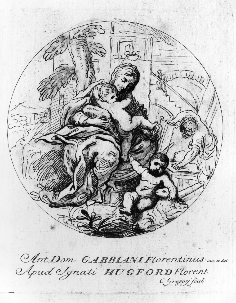 Sacra Famiglia con San Giovanni Battista bambino (stampa, serie) di Gabbiani Anton Domenico, Gregori Carlo (seconda metà sec. XVIII)