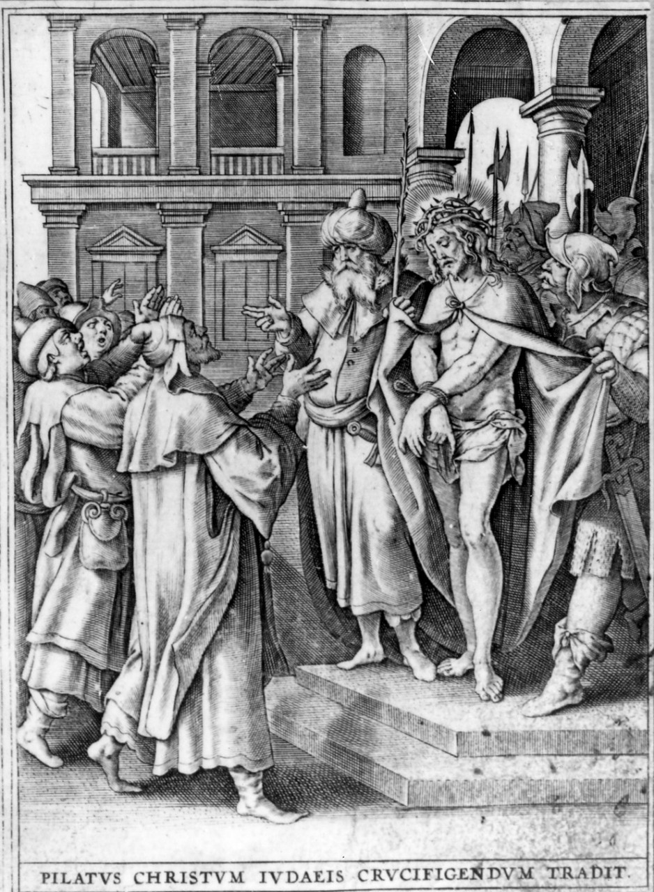 Gesù è consegnato da Pilato ai Giudei (stampa, serie) di De Vos Marten, Wierix Hieronymus (seconda metà sec. XVI)