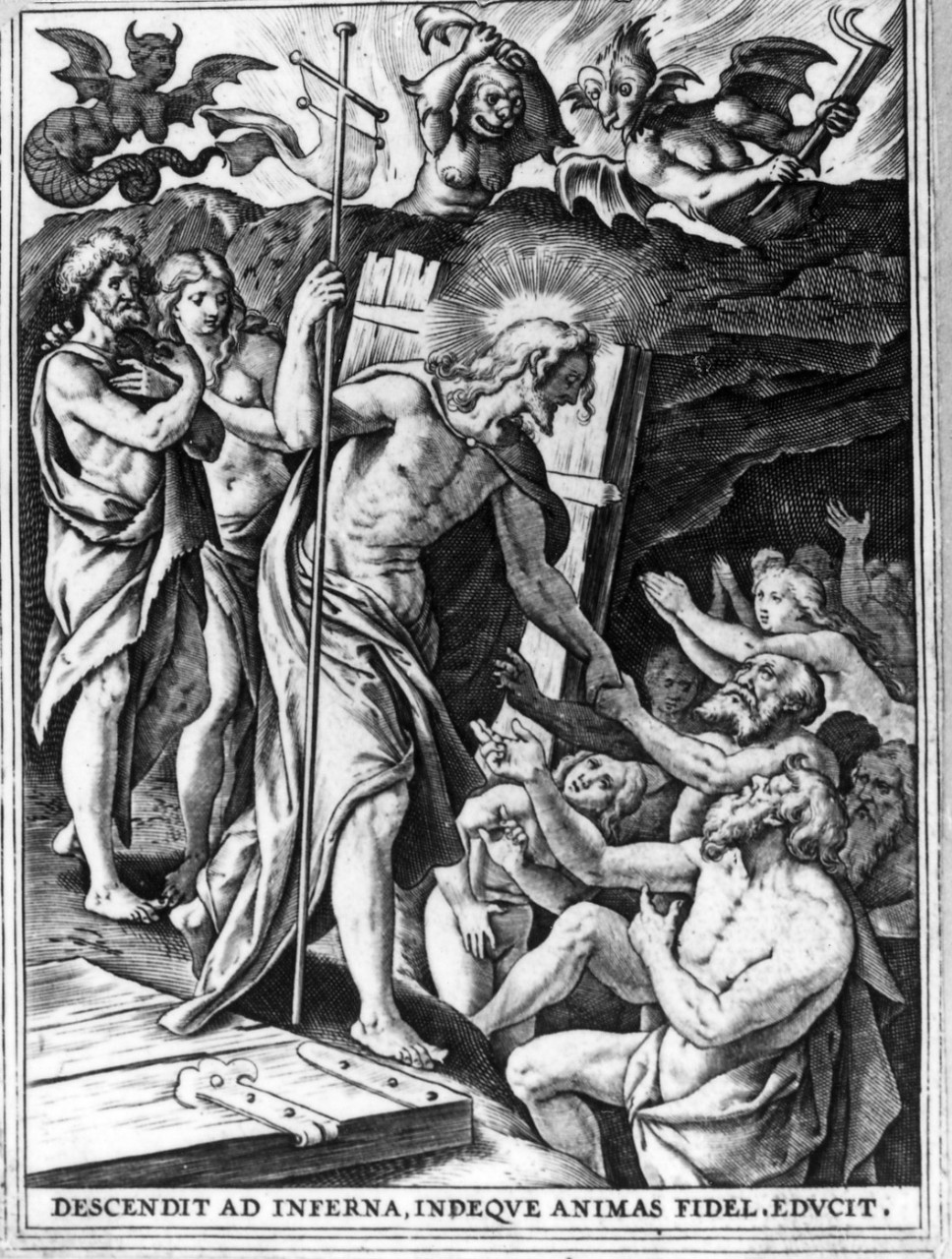 discesa di Cristo al limbo (stampa, serie) di De Vos Marten, Wierix Hieronymus (seconda metà sec. XVI)