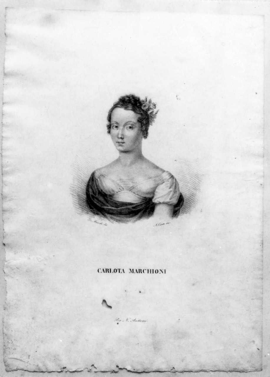 ritratto di Carlotta Mancini (stampa) di Conte Antonio, De Marchi V (prima metà sec. XIX)