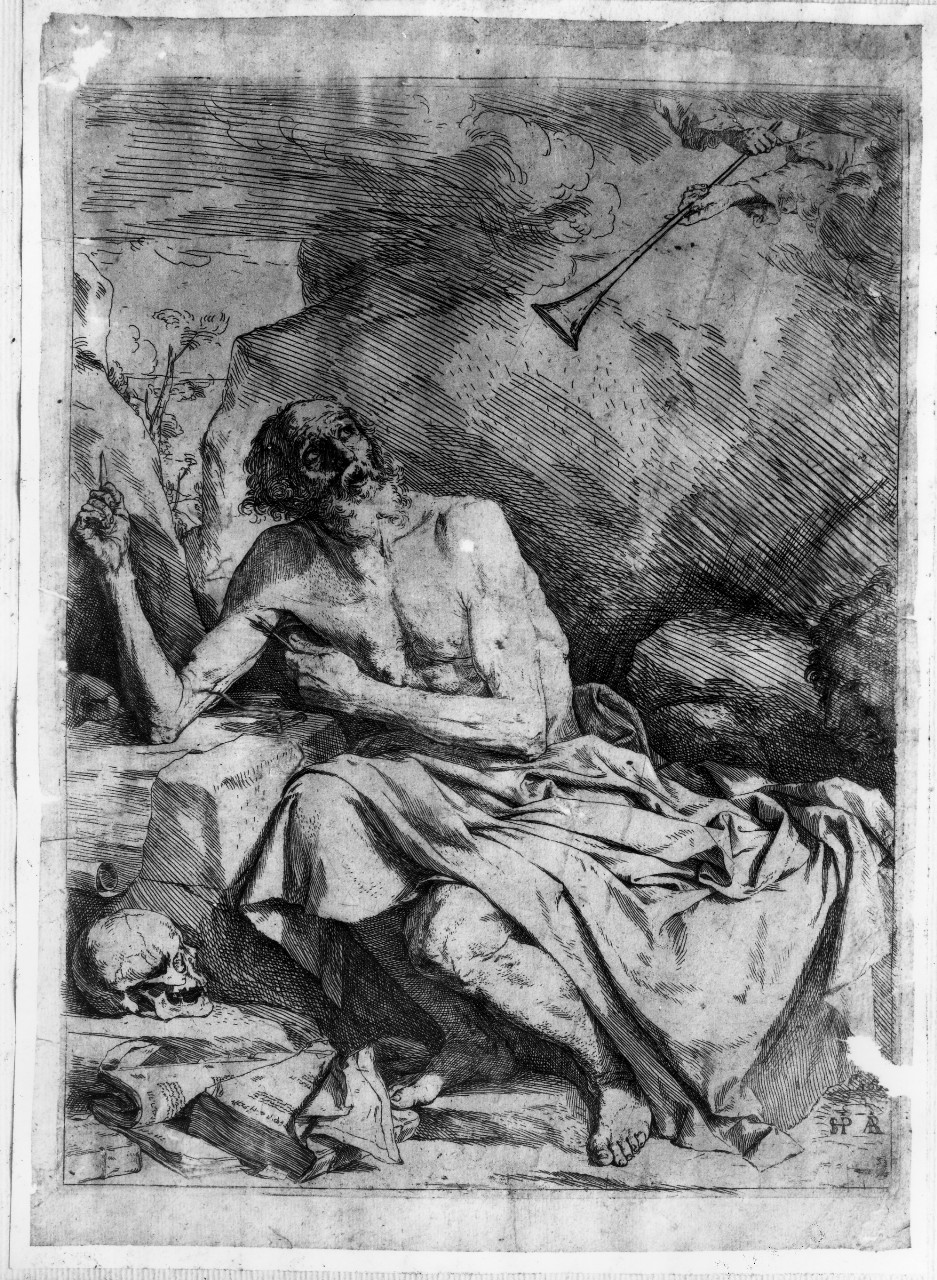 San Girolamo ascolta la tromba del Giudizio Finale (stampa) di De Ribera Jusepe detto Spagnoletto (primo quarto sec. XVII)