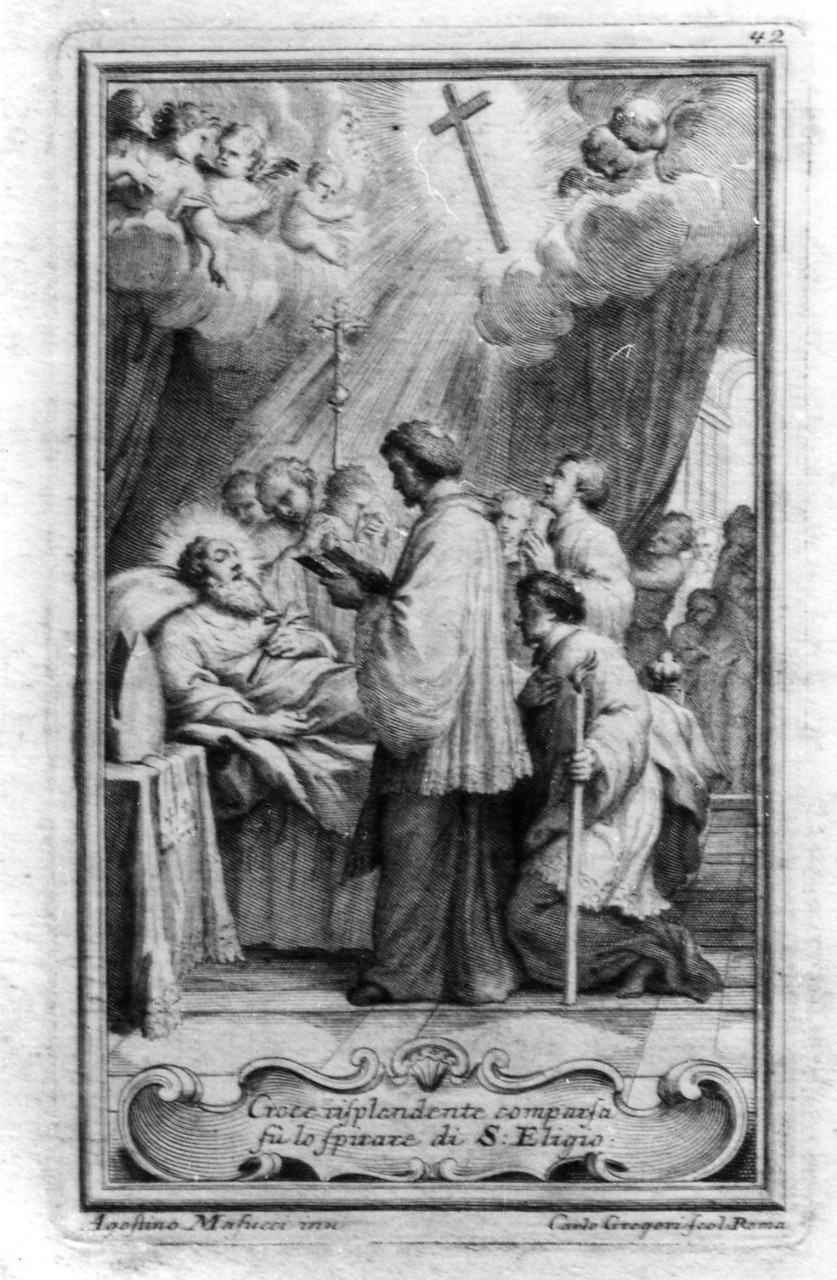 morte di Sant'Eligio (stampa) di Gregori Carlo, Masucci Agostino (sec. XVIII)