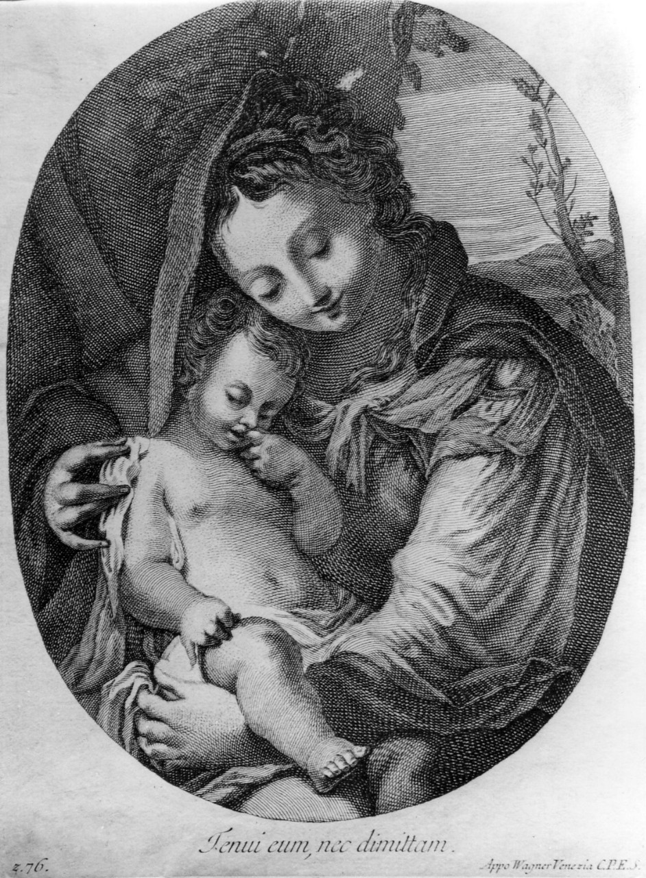 Madonna con Bambino (stampa) di Wagner Friederich (sec. XVIII)