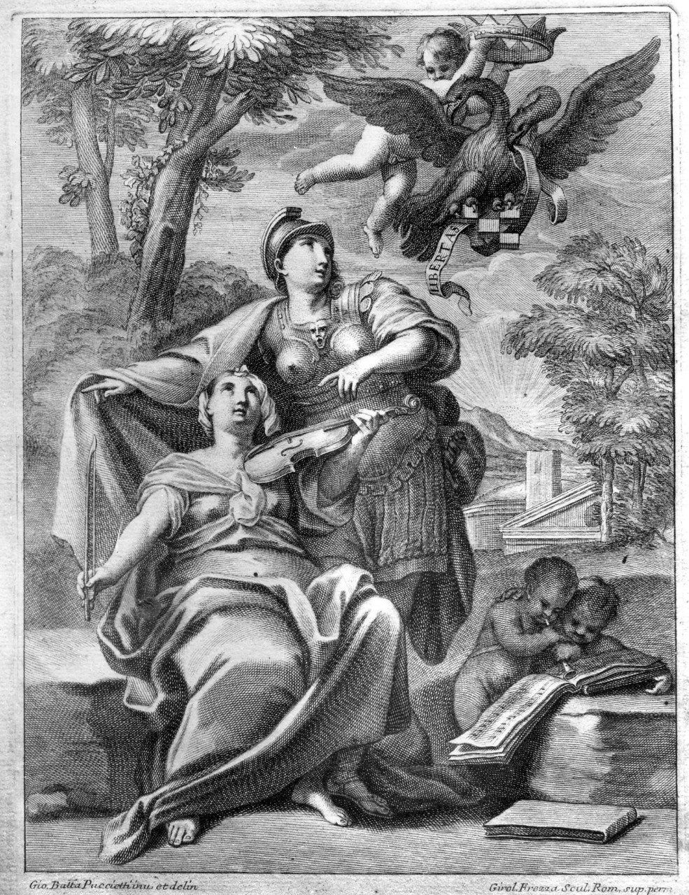 figure allegoriche femminili (stampa) di Frezza Giovanni Girolamo, Puccetti Giovanni Battista detto Sguazzino (sec. XVII)