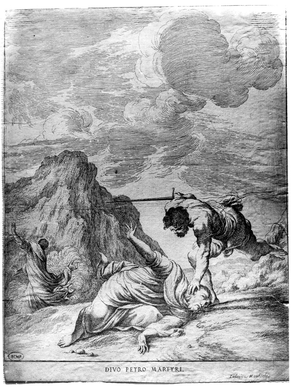 uccisione di San Pietro martire (stampa) di Mattioli Ludovico (prima metà sec. XVIII)