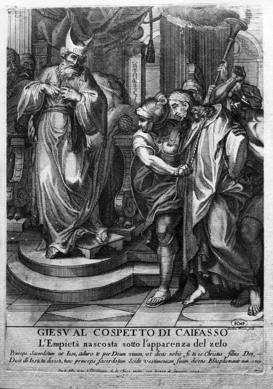 Cristo davanti a Caifa (stampa) di Frezza Giovanni Girolamo (fine sec. XVII)