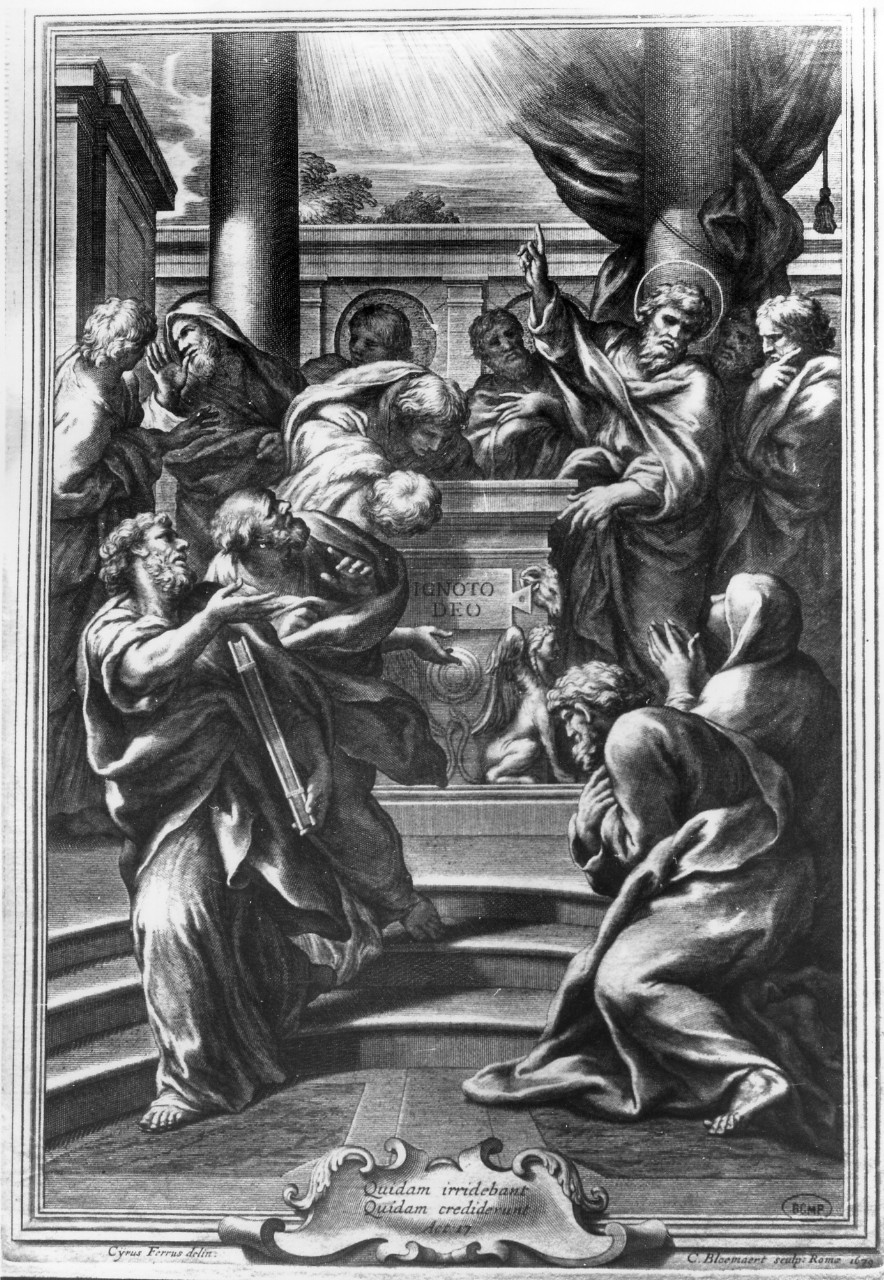 San Paolo predica agli Ateniese nell' Areopago (stampa) di Ferri Ciro, Bloemaert Cornelis (ultimo quarto sec. XVII)