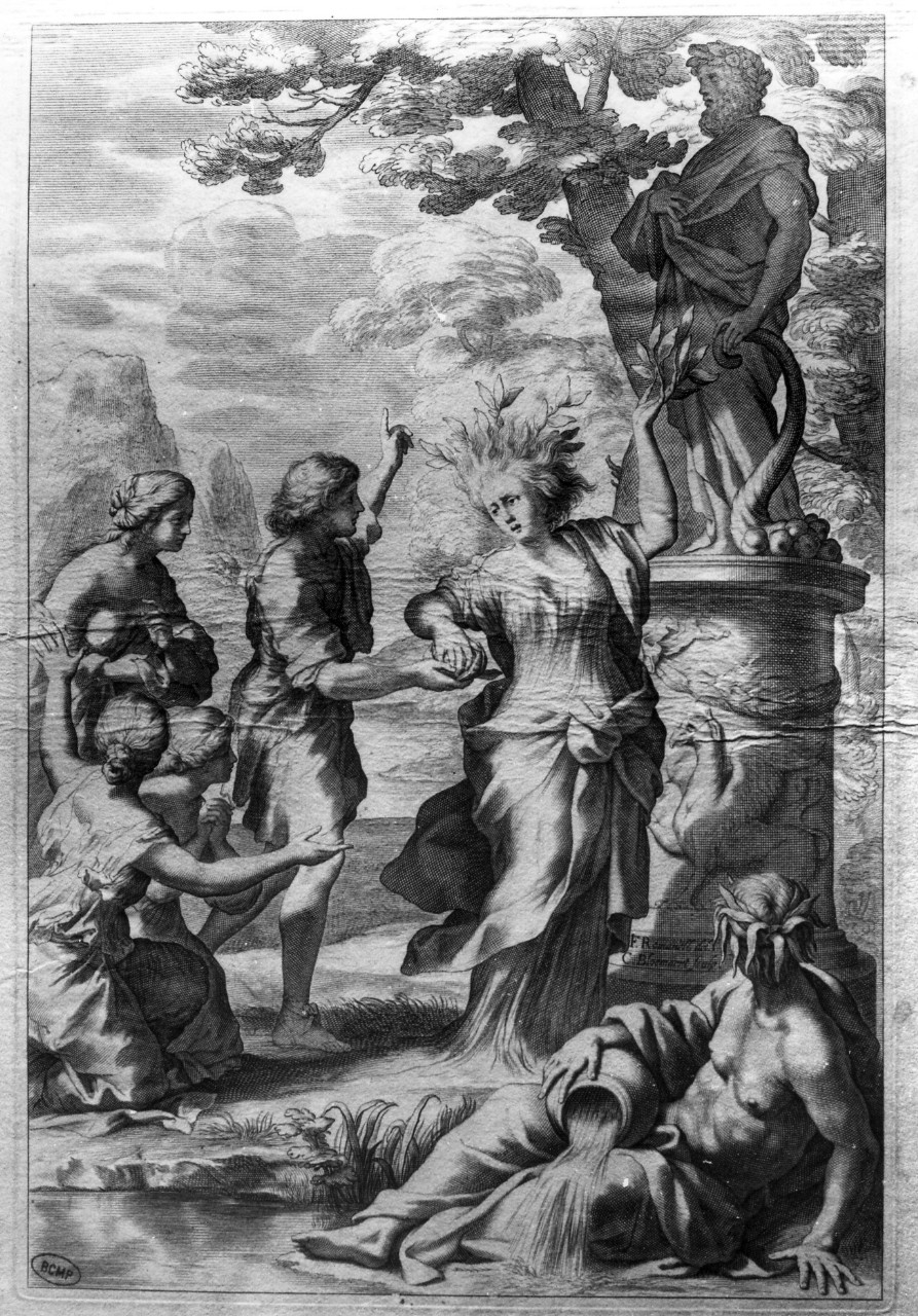 metamorfosi di Tirsenia (stampa) di Romanelli Giovanni Francesco detto Raffaellino, Bloemaert Cornelis (secondo quarto sec. XVII)