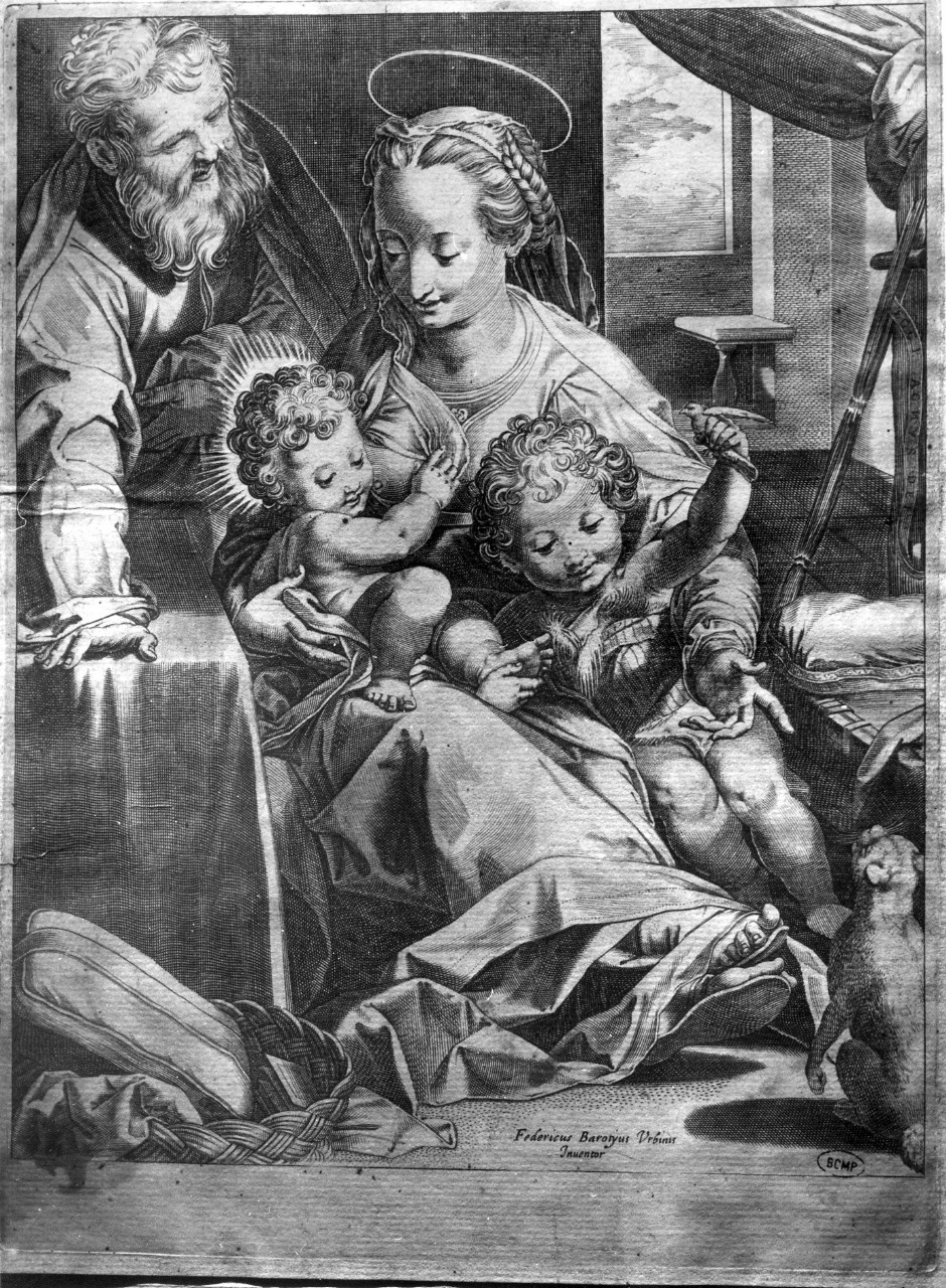 Madonna del Gatto, Sacra Famiglia con San Giovanni Battista bambino (stampa) di Fiori Federico detto Federico Barocci - ambito italiano (sec. XVII)