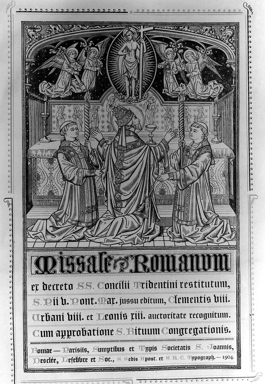 Missale romanum / et decreto SS. Concilii Tridentini restitutum, / S. Pii V Pont. Max. jussu editum, Clementis VIII / Urbani VIII et Leonis XIII auctoritate recognitum / cum approbatione S. Bituum congregationis, soggetti sacri (stampa, serie) - ambito italiano (sec. XX)