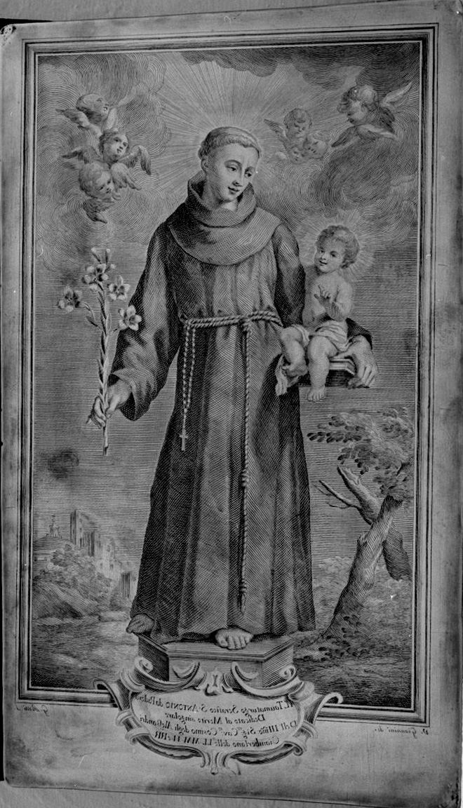 sant'Antonio da Padova con il bambino (matrice) di Betti S, Giannini V (seconda metà sec. XVIII)