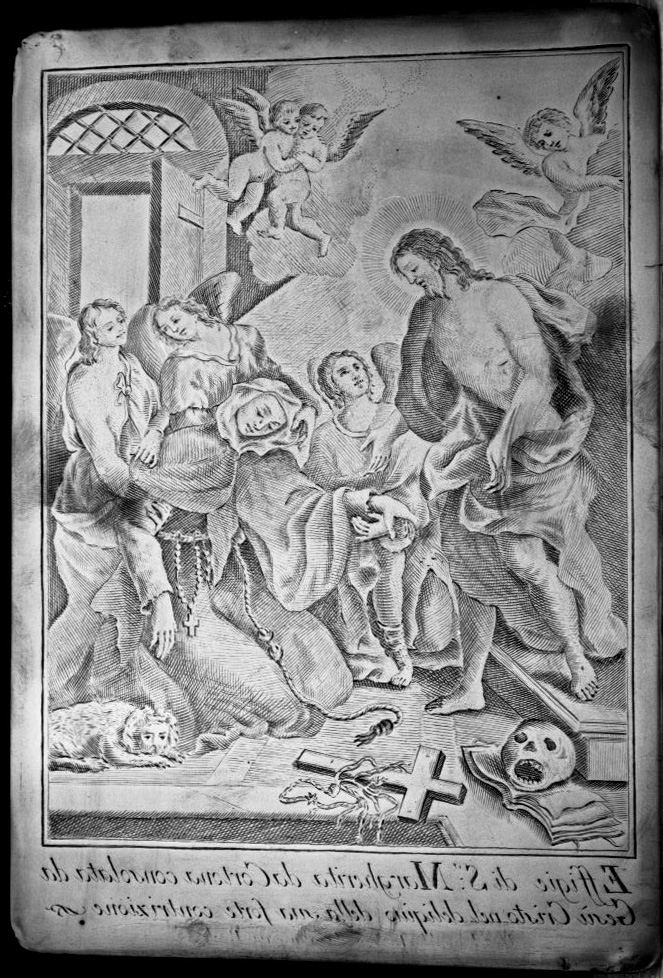 apparizione di Cristo a Santa Margherita da Cortona (matrice) - ambito toscano (sec. XVIII)
