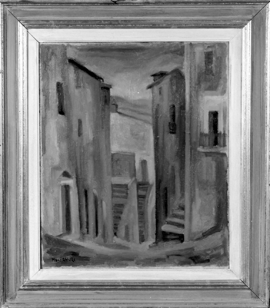 veduta di città (dipinto, opera isolata) di Rosignoli Nazareno (terzo quarto sec. XX)