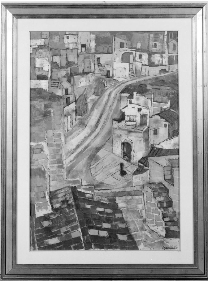 veduta di città (dipinto, opera isolata) di Guerricchio Luigi (terzo quarto sec. XX)