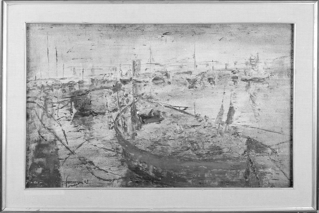 Barche a Castiglione, paesaggio marino (dipinto, opera isolata) di Formiconi Licia (sec. XX)