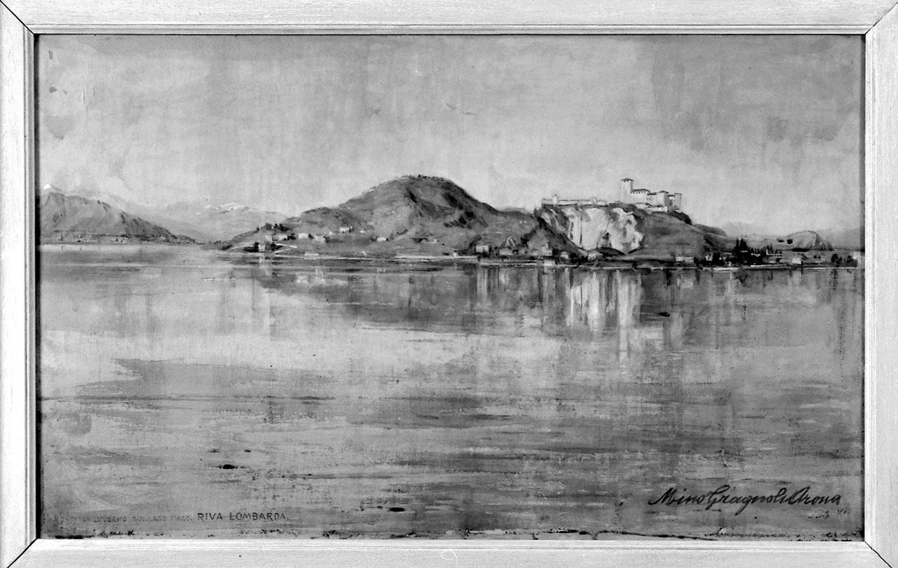 Radioso inverno sul Lago Maggiore. Riva lombarda, paesaggio lacustre (dipinto, opera isolata) di Gragnoli Mino (sec. XX)