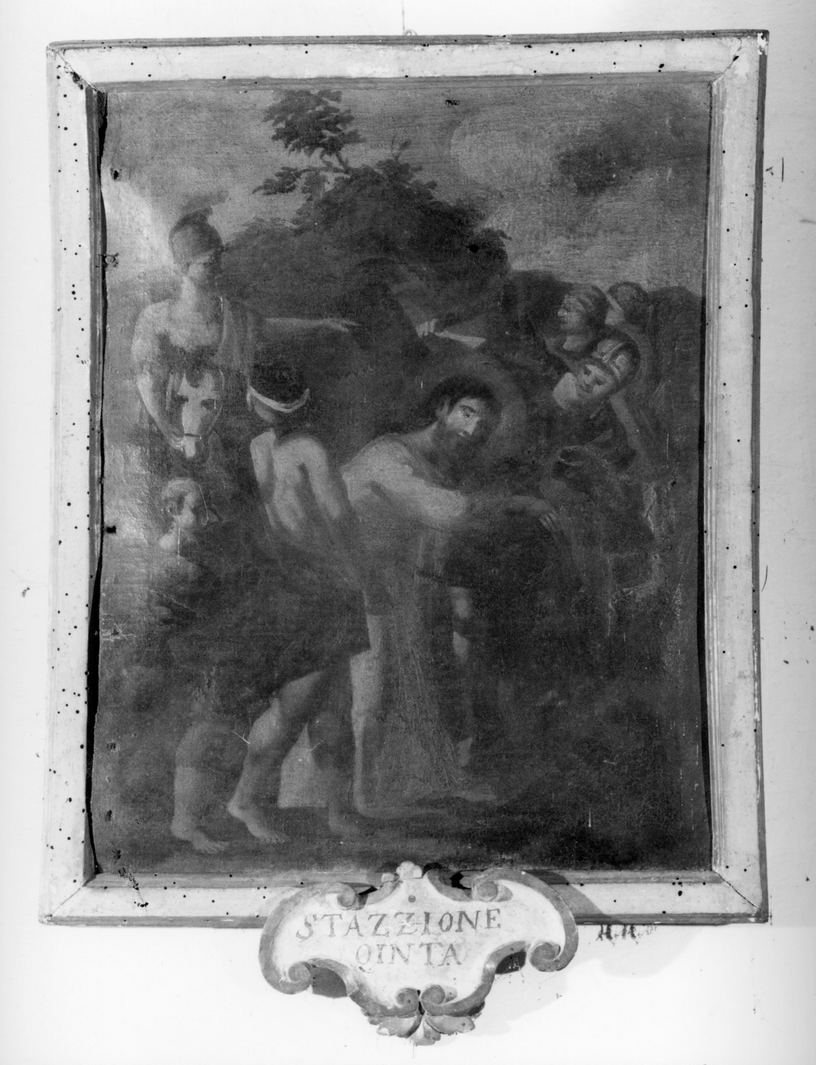 stazione V: Gesù aiutato da Simone il Cireneo a portare la croce (dipinto, serie) - ambito toscano (prima metà sec. XVIII)
