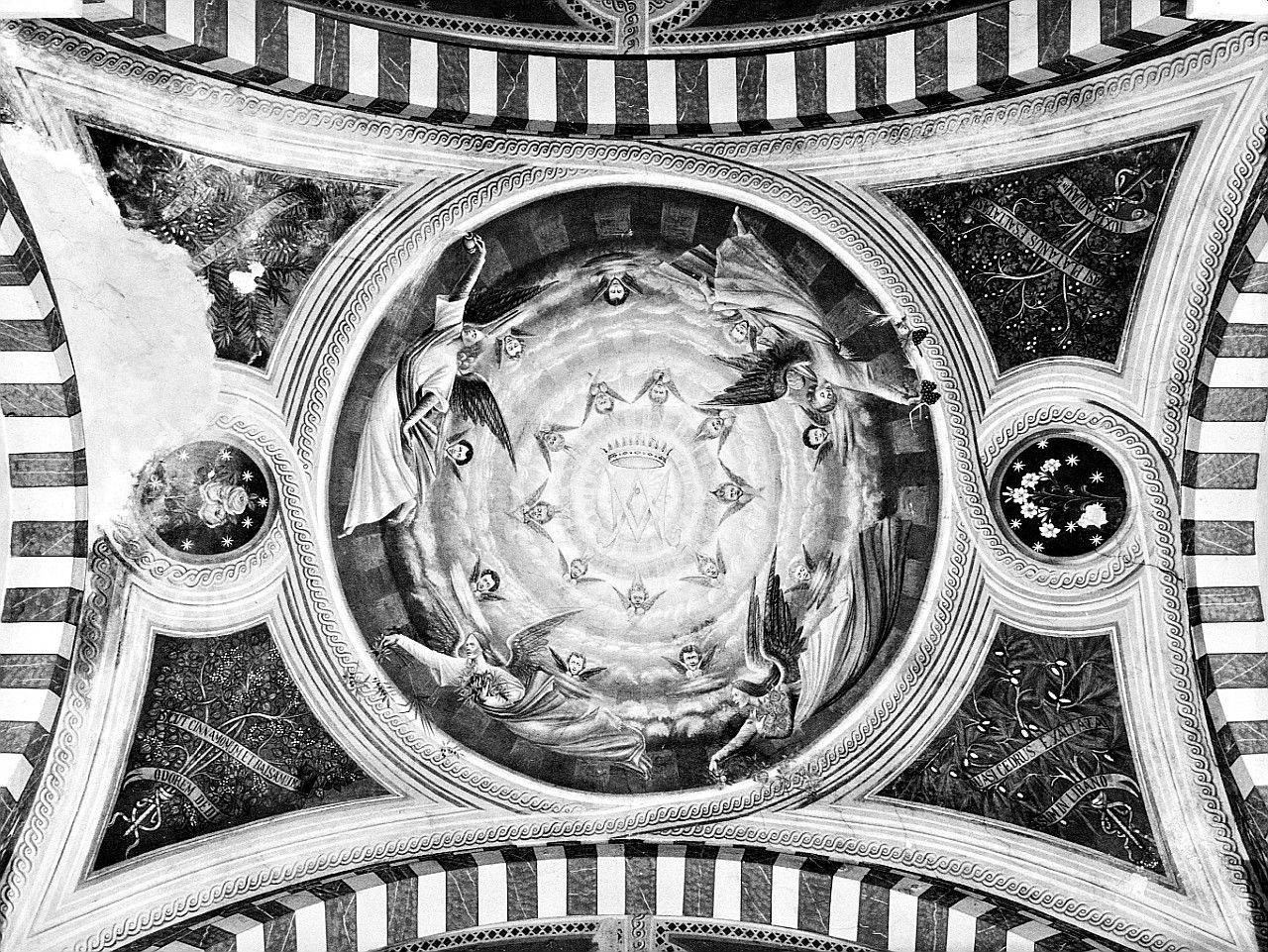 angeli adoranti il monogramma mariano (dipinto, elemento d'insieme) - ambito senese (ultimo quarto sec. XIX)