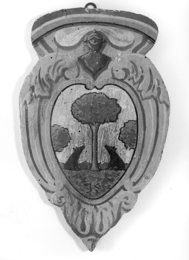 stemma gentilizio della famiglia Boschi (dipinto, elemento d'insieme) - bottega toscana (metà sec. XX)