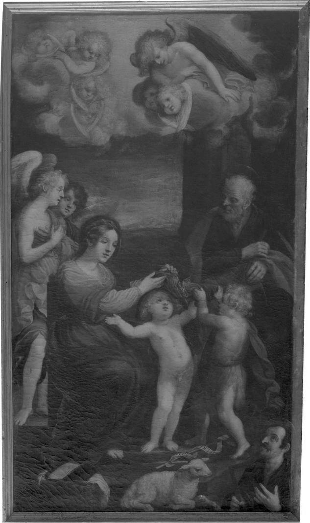 Sacra Famiglia con San Giovanni Battista bambino (dipinto, elemento d'insieme) di Petrazzi Astolfo (sec. XVII)