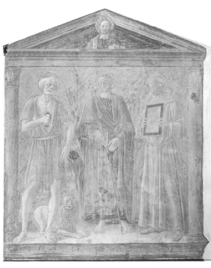 San Girolamo, Sant'Andrea, San Bernardino da Siena e Cristo che benedice (dipinto) di Lorenzo di Pietro detto Vecchietta (scuola) (seconda metà sec. XV)