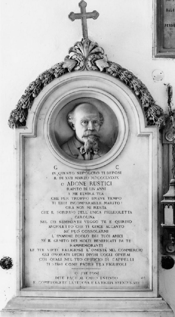 busto ritratto di Adone Rustici (lapide) di Sarrocchi Tito (sec. XIX)