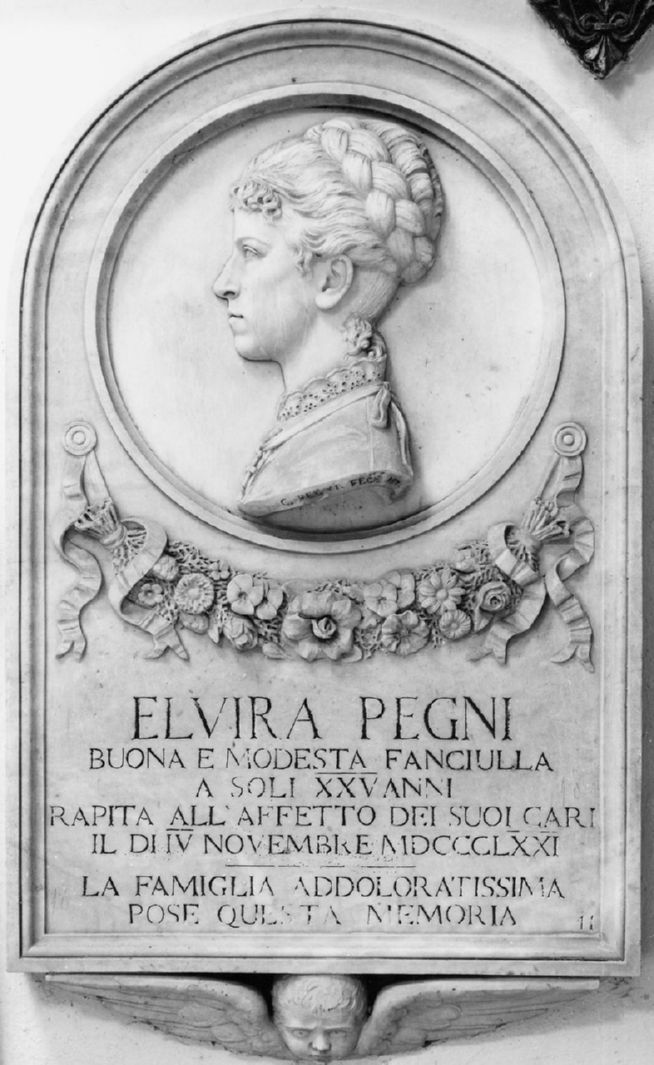 busto ritratto di Elvira Pegni (lapide) di Pegni Celso (sec. XIX)