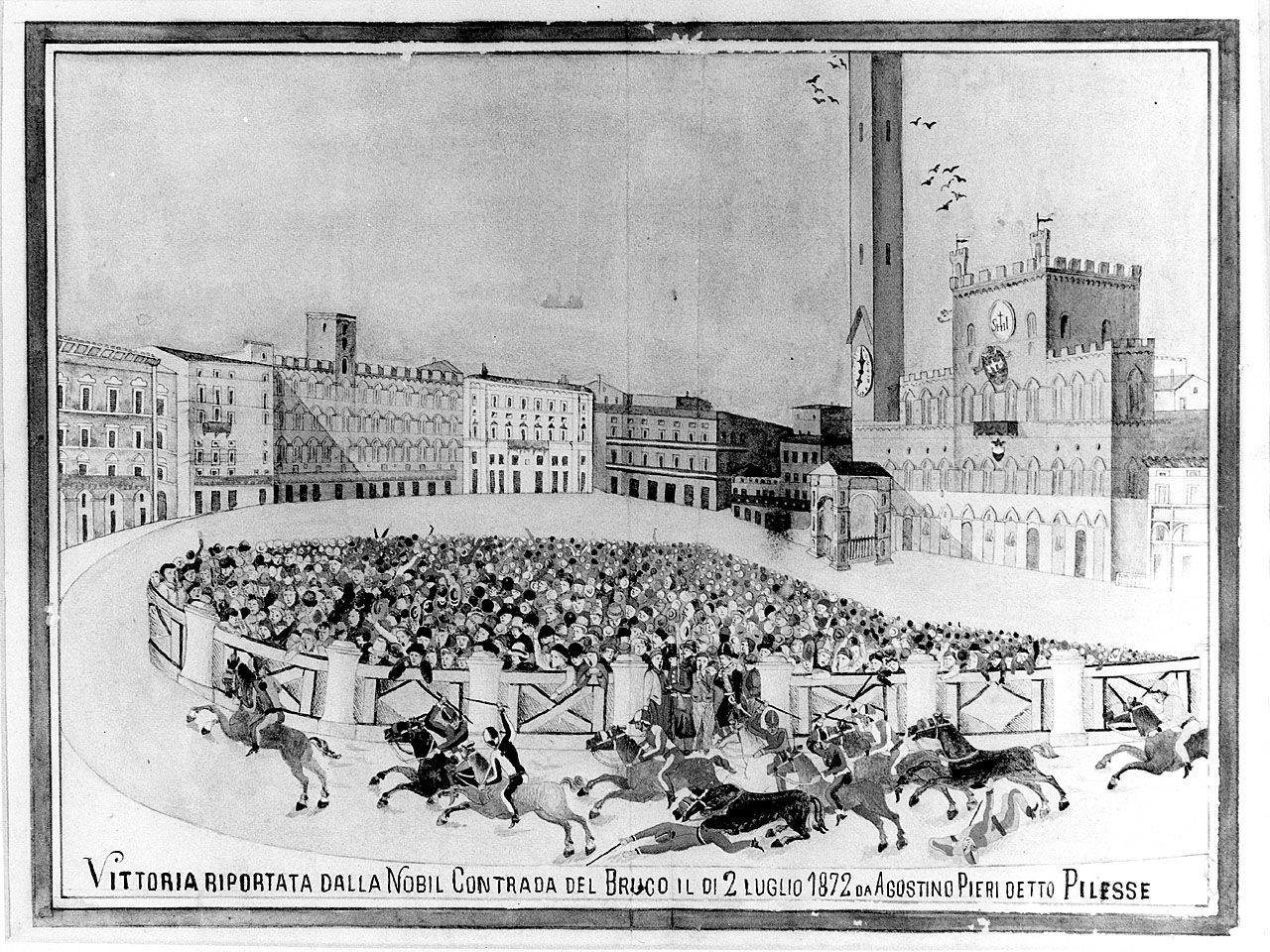 corsa del Palio in Piazza del Campo (dipinto, opera isolata) - ambito senese (sec. XIX)