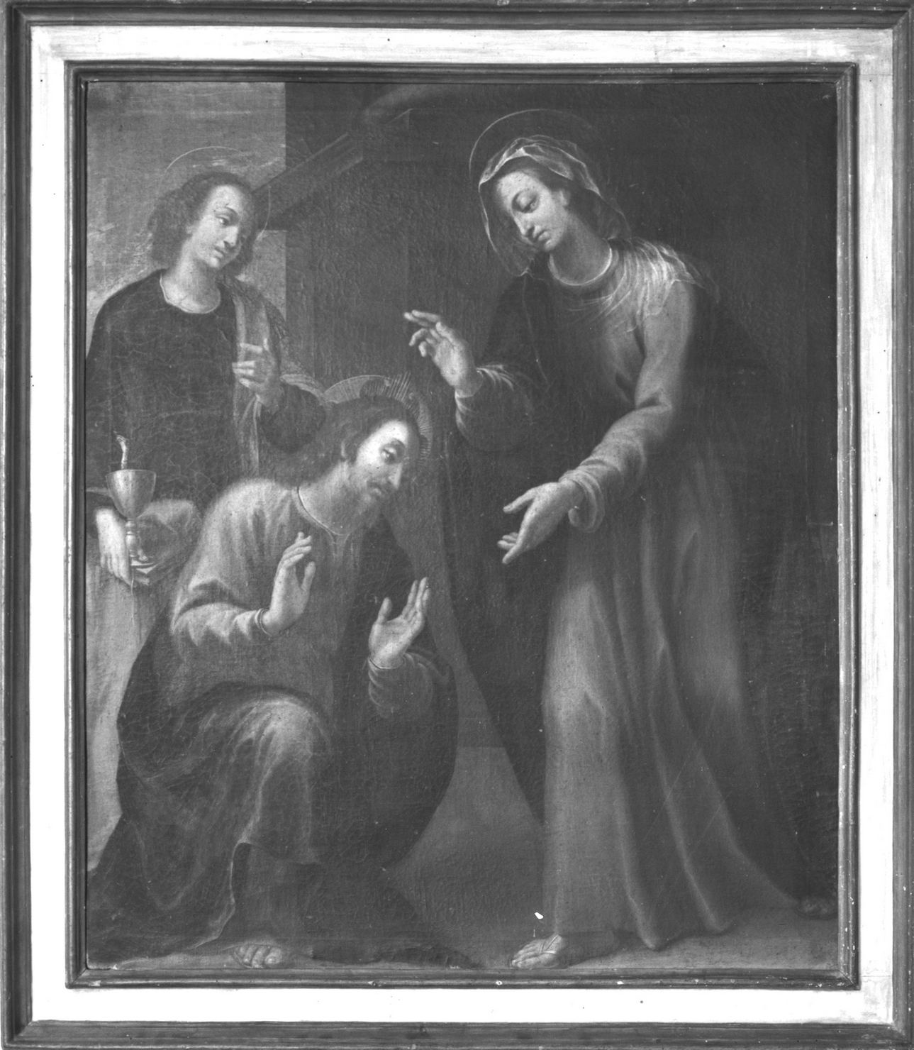 Madonna che benedice Cristo con San Giovanni Evangelista (dipinto) - ambito senese (seconda metà sec. XVII)