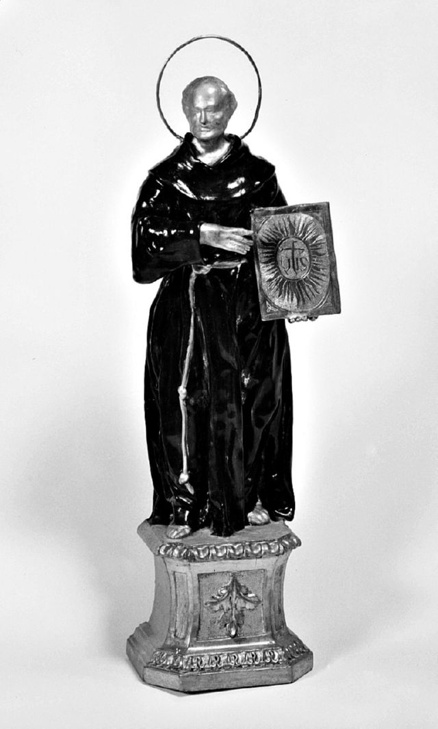 San Bernardino da Siena (statuetta, elemento d'insieme) - ambito senese (seconda metà sec. XVIII)