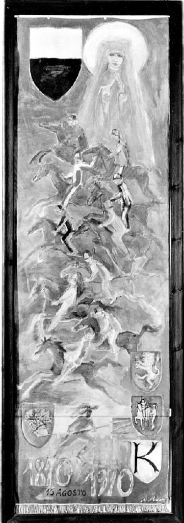 Madonna Assunta con cavalli e fantini del Palio di Siena (palio) di Maccari Mino (sec. XX)