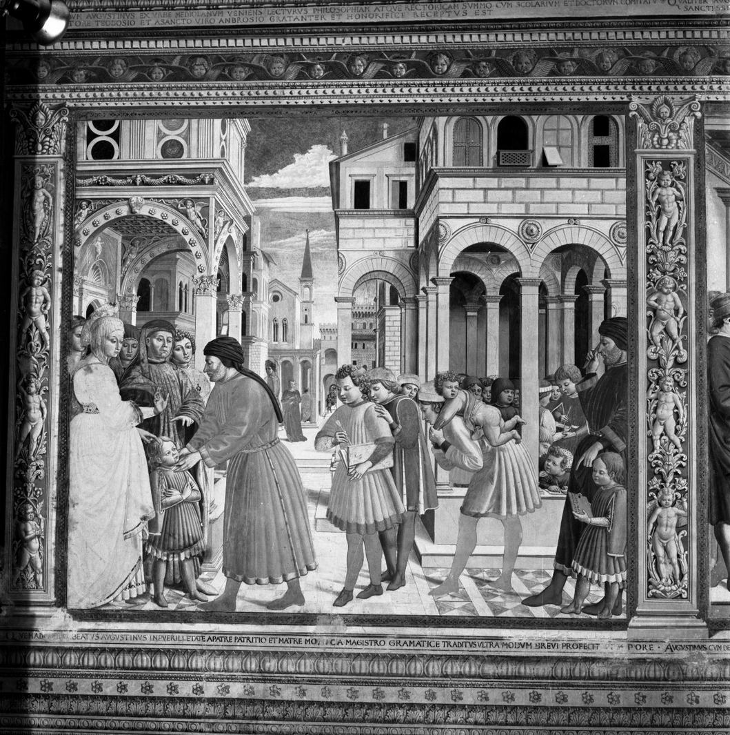Sant'Agostino condotto a scuola dalla madre Santa Monica (dipinto) di Benozzo di Lese detto Benozzo Gozzoli (attribuito) (sec. XV)