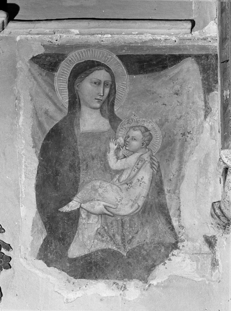 Madonna con Bambino (dipinto, frammento) - ambito senese (sec. XIV)