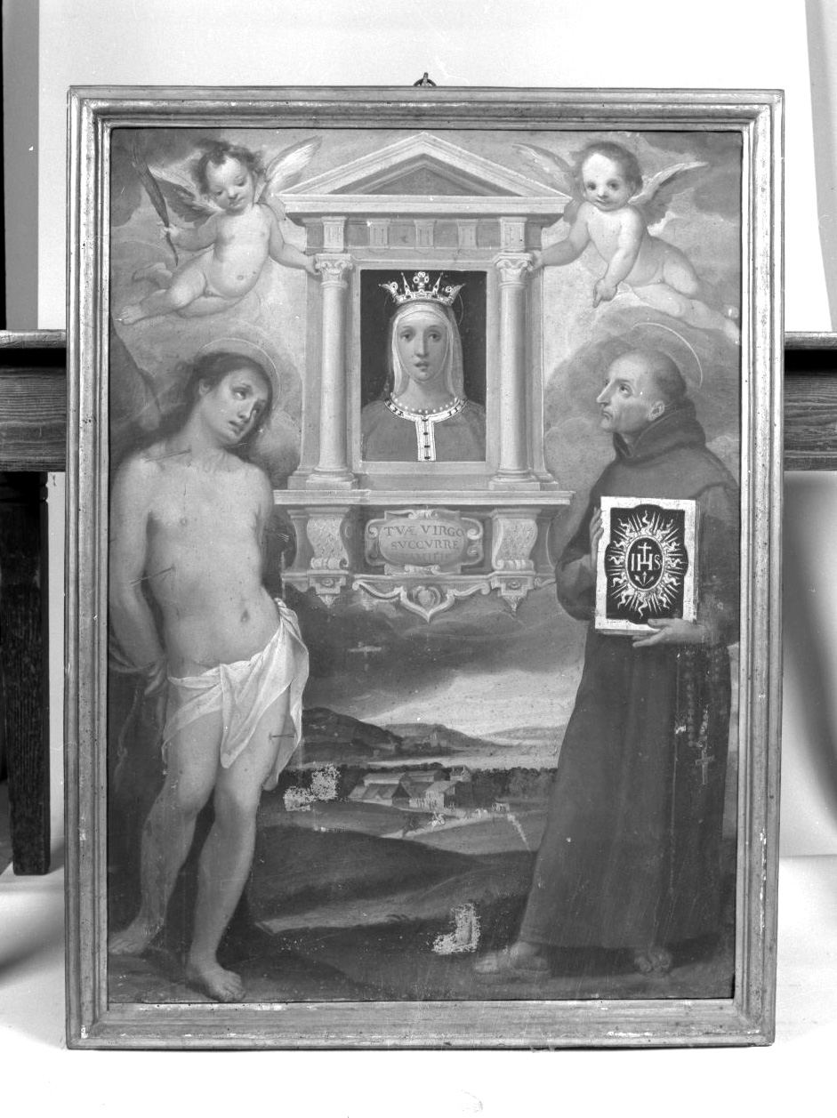 San Serbastiano e San Bernardino in adorazione della Madonna di Provenzano (dipinto) di Casolani Alessandro (sec. XVIII)