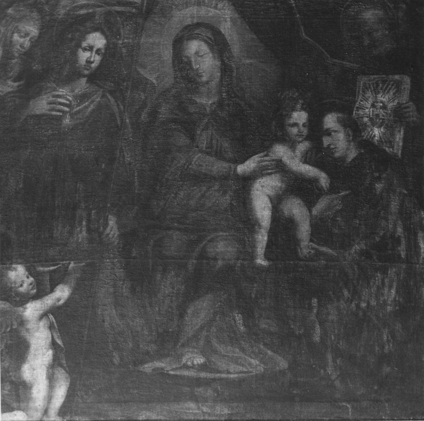 Madonna con Bambino in trono tra santi (dipinto) - bottega toscana (prima metà sec. XVII)