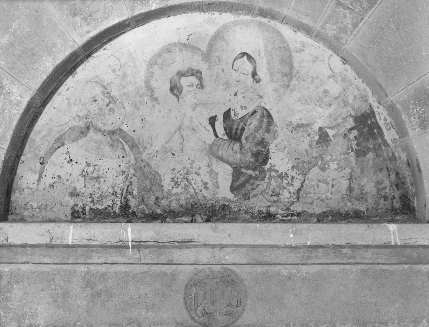 Madonna con Bambino tra San Pietro e San Francesco d'Assisi (lunetta) - ambito toscano (sec. XIX)