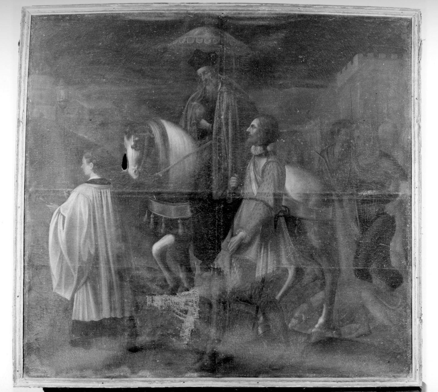 Rodolfo I d'Asburgo accompagna il viatico (dipinto) - ambito senese (metà sec. XVII)